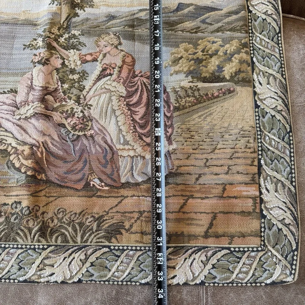 Vintage French Rococo Ladies Lake Como Woven Tapestry Wall Hanging 33x32